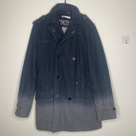 Volcom Wool Blend Peacoat Mens Large Gradient Gray Double Breasted Quilted Lined - Picture 1 of 16